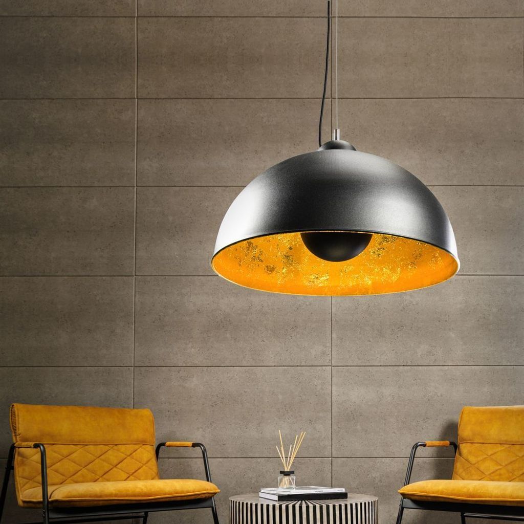 cagü: Design Retro Lounge Hängelampe SPOT Schwarz-Gold 55cm Ø - ZEITLOS EDLER DESIGNKLASSIKER!