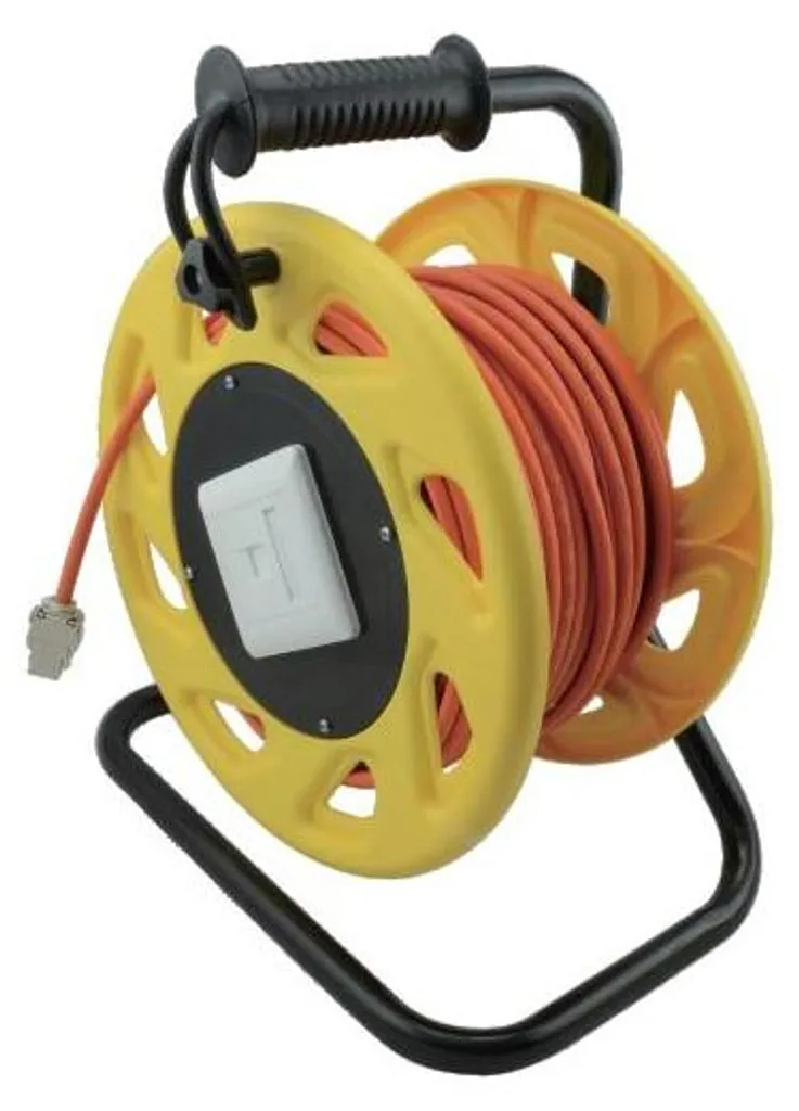 Câble réseau enrouleur Cat.7A 1000 MHz Helos 50m avec pied métallique