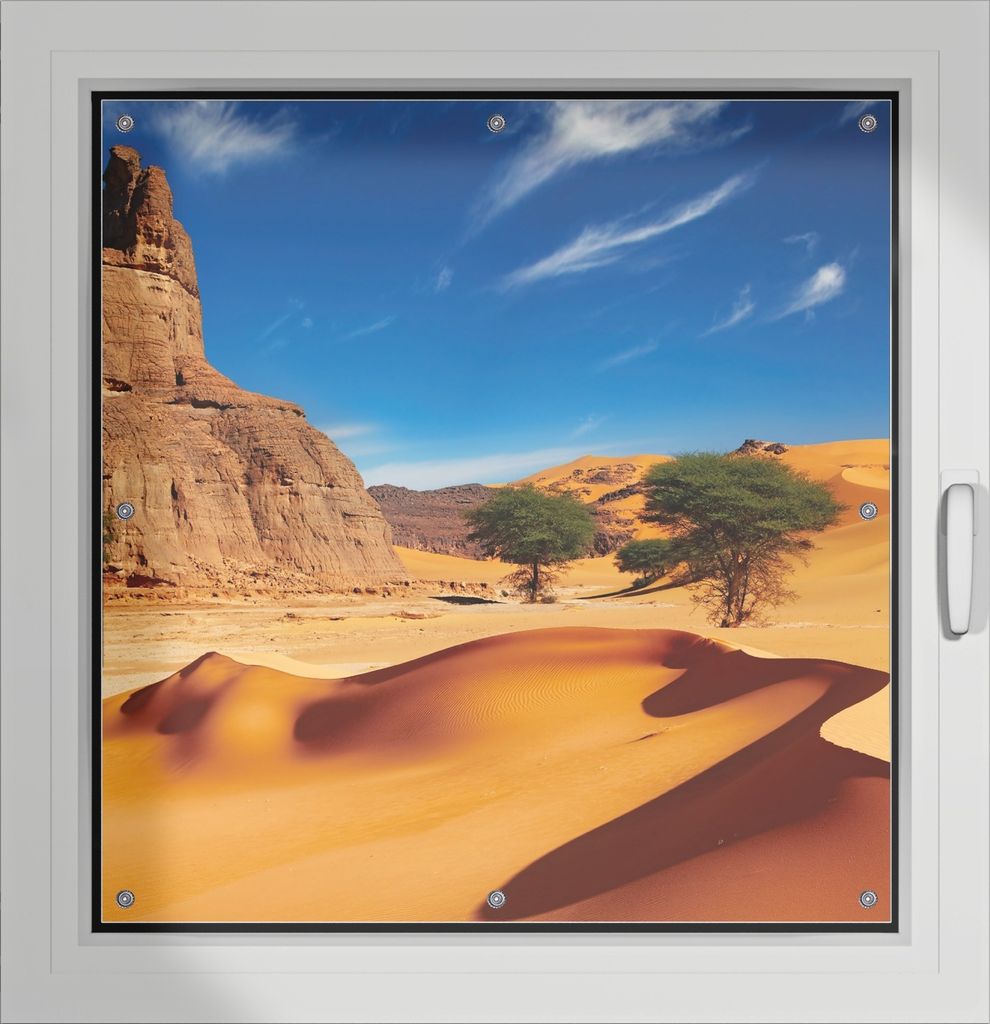 Wallario Lichtschutzbild, Dekorativer Sichtschutz Sonnenschutz 96 x 93 cm mit Motiv: In der Wüste Sahara - Verdunklung ohne Bohren