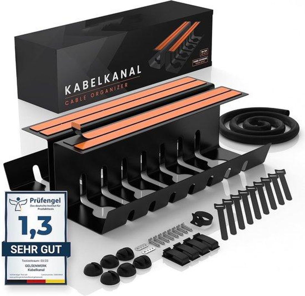 Famanu Kabelkanal für Schreibtische - Schwarz - ohne Bohren - 43 x 12 x 12 cm