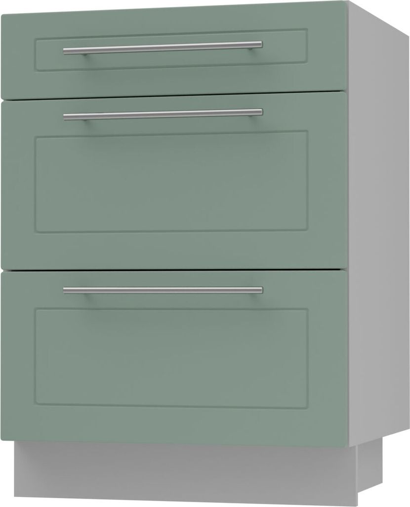 Schubladenunterschrank KVANTUM Teilauszug 60cm Korpus- & Frontfarbe wählbar Q-D3M/60,mint matt,grau