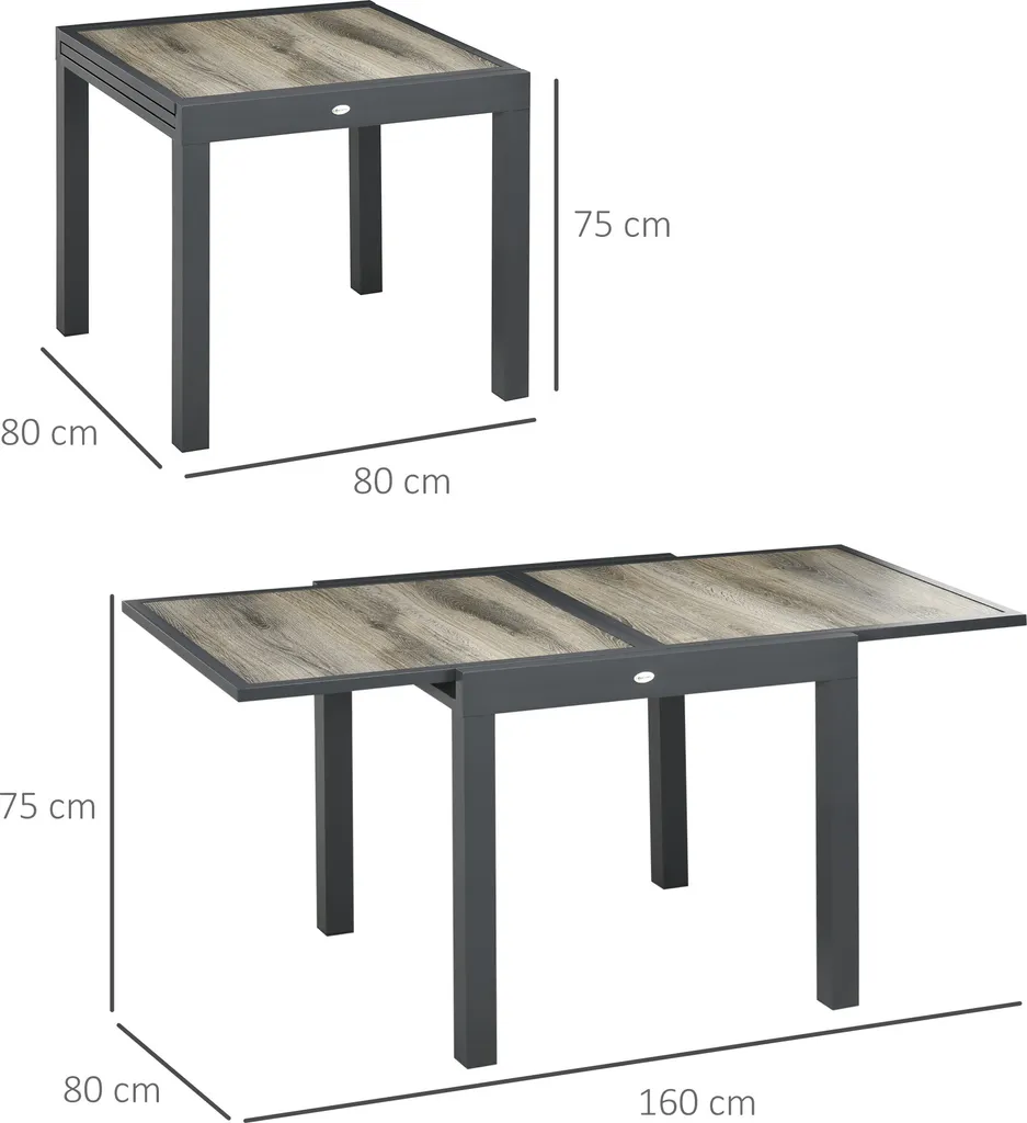 Table terrasse aluminium aspect bois extensible Outsunny beige et gris