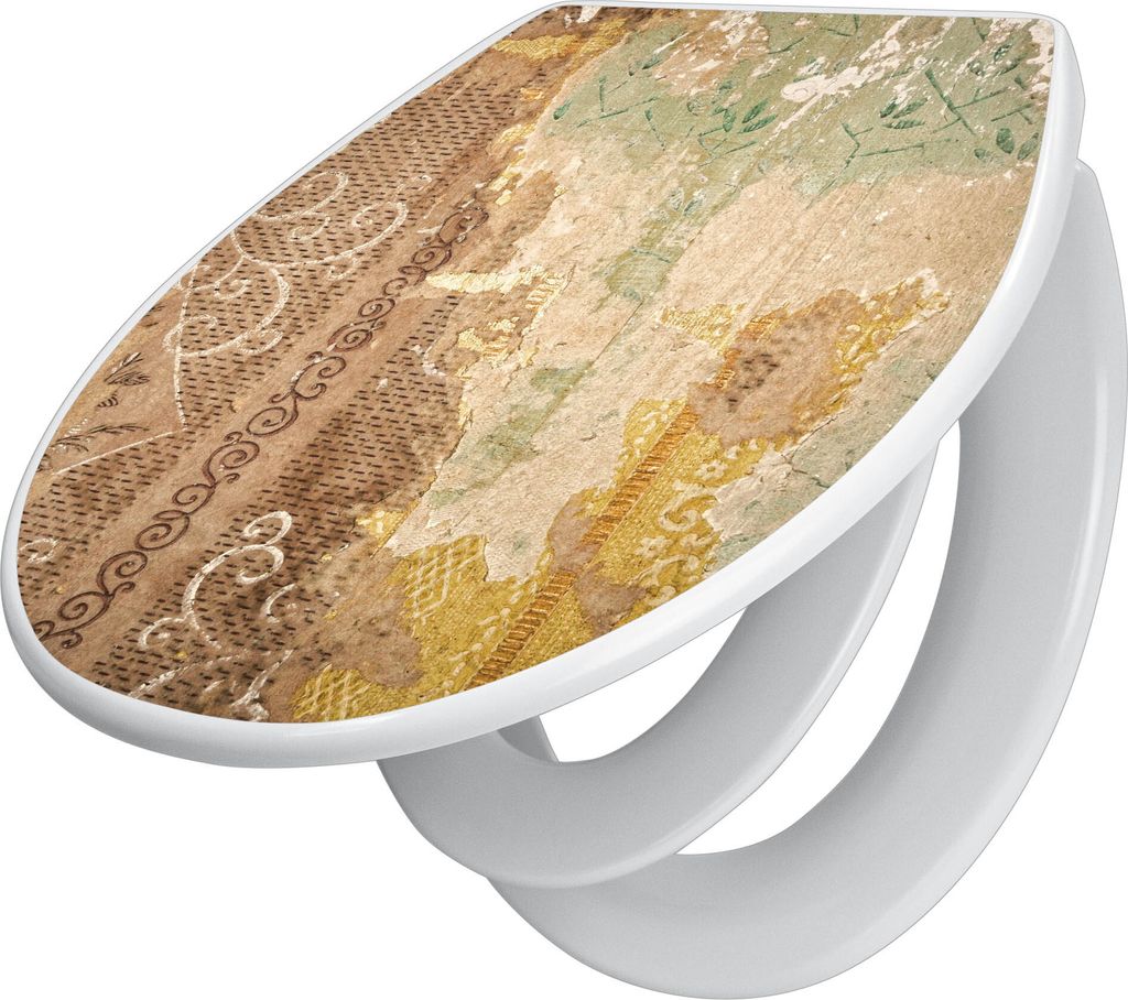 banjado Familien WC Sitz mit Absenkautomatik 37x44,5x5cm -Alte Tapeten - Klodeckel/Klobrille mit kindersitz aus hochwertigem Polypropylen - univers...