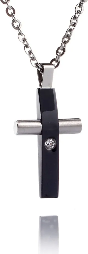 Collana Uomo A Croce In Acciaio Inox Con Zirconi, Colori Nero/Oro/Blu, 60 Cm, Ipoallergenica