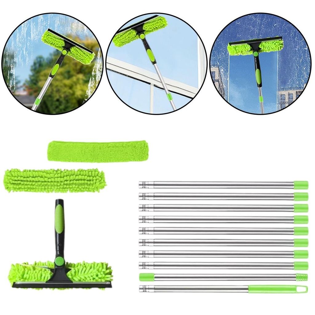 4,2m Teleskop Fensterwischer Abzieher Set, Fensterputzer, 2 in 1 Teleskopstange