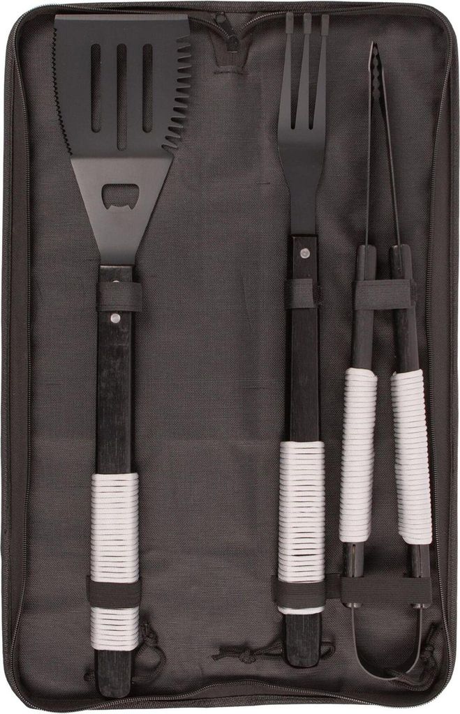 3pc Graues Seil Hölzern Grillen Werkzeugsatz - Draussen Küche Campinggrill Kochen Utensilien Zubehör Geschenkset für Männer mit Tasche - von B...