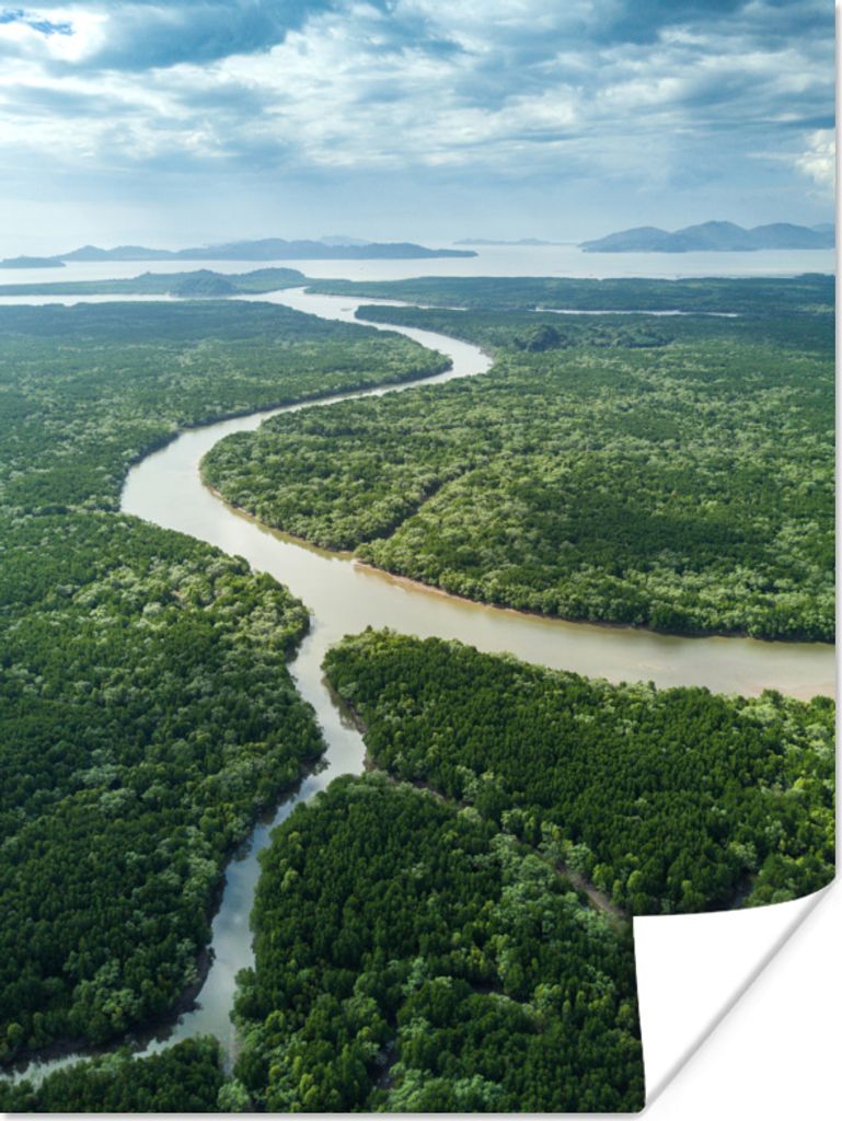MuchoWow Poster Luftaufnahme eines Waldes und eines Flusses im asiatischen Thailand 120x160 cm - Wandbilder