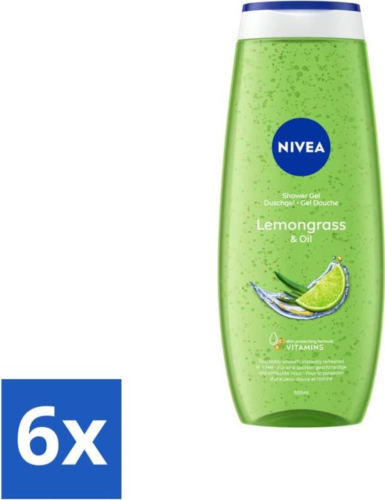NIVEA - Duschgel - Lemongras & Oil Care - Glattes & erfrischendes Hautgefühl - 500 ml - Vorteilspack - 6 Stücke