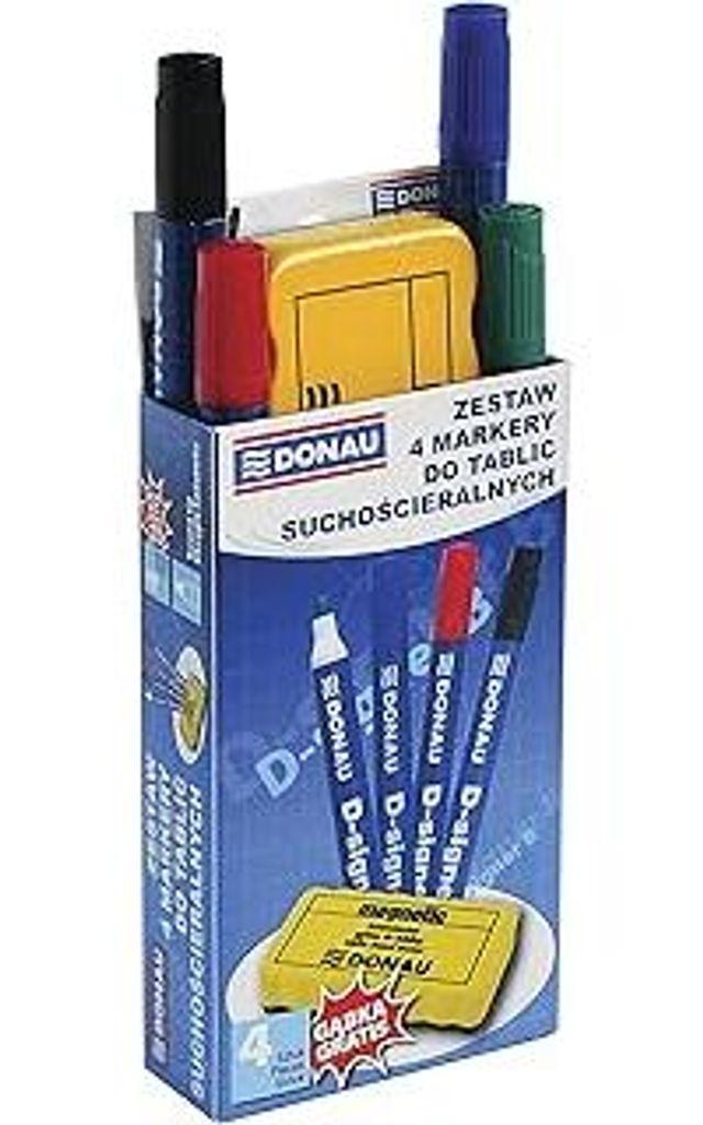 DONAU 7372904-99PL Set von 4 Tafel-Marker Whiteboard-Marker Boardmarker DONAU D-Signer B/ Rundspitze 2-4 mm / Farbe marker: Blau Grün Rot Schwarz/...