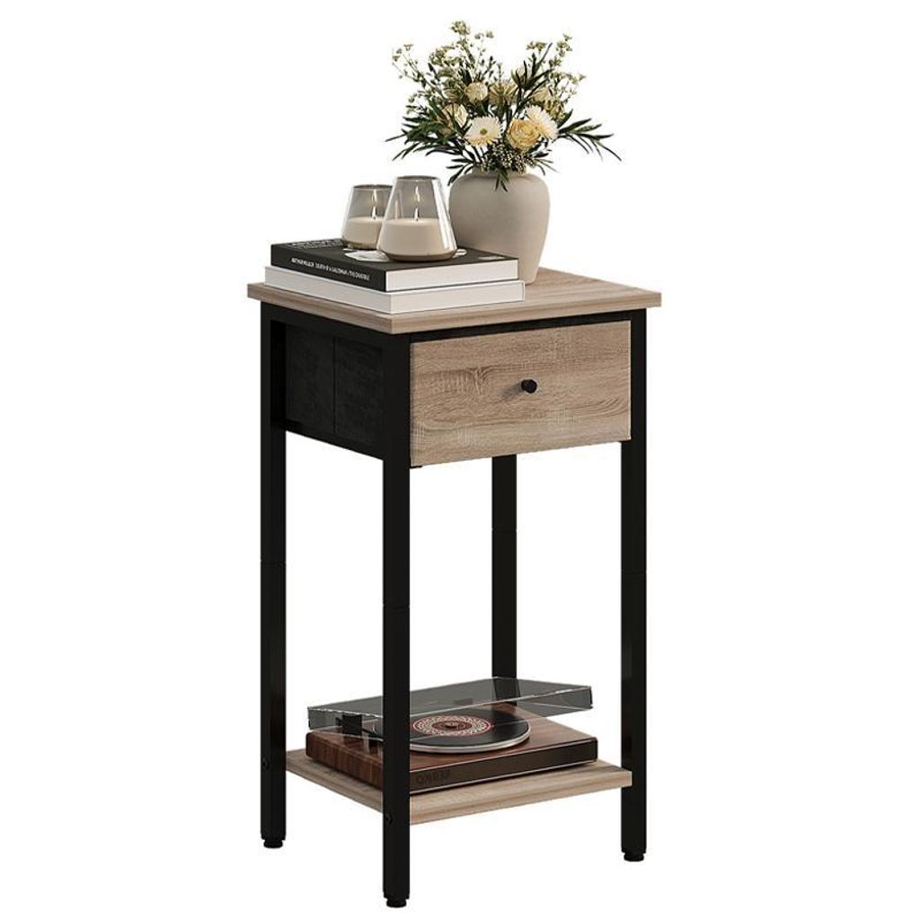 Nachtkommode Beistellschrank mit Schublade Loft Nachttisch hellbraun