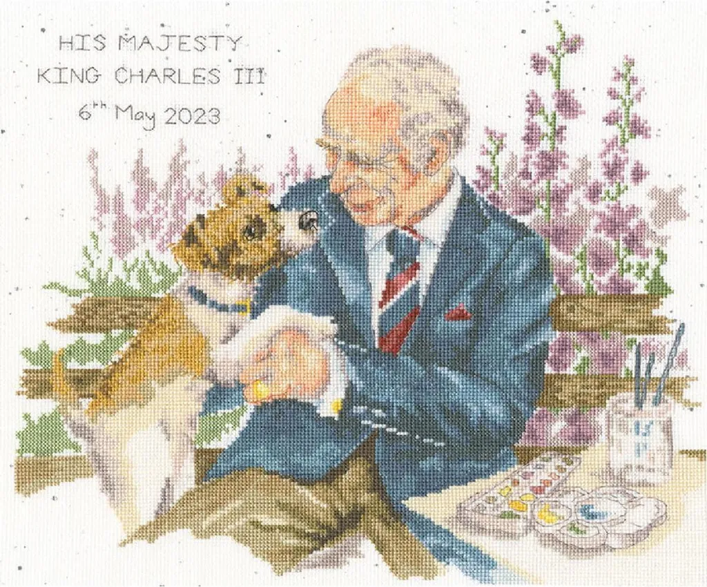 Broderie au point de croix Sa Majesté le Roi avec diagramme XHM4 29cm