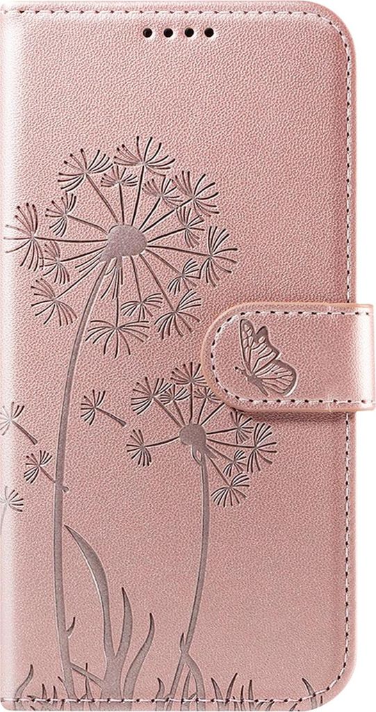 Zanaé, Portemonnaie Etui Galaxy S24 / S25 Blumen Schmetterling Luxus, Champagnerrosa
