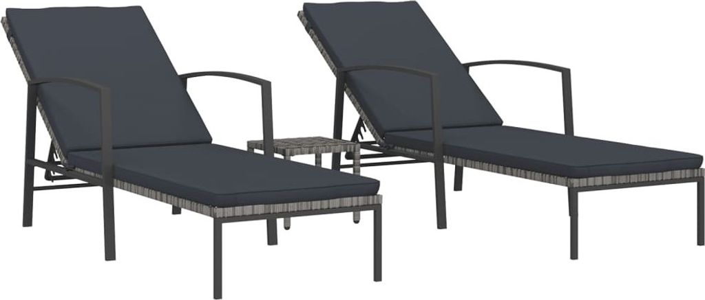 Lettini prendisole 2 pezzi con tavolo in rattan grigio Immagine del prodotto 