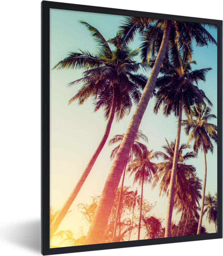 MuchoWow Gerahmtes Poster Palme - Sommer - Retro - Sonne 30x40 cm - Poster mit Schwarzem Bilderrahmen Wandposter Rahmen Foto Bilder - Wanddeko - ...
