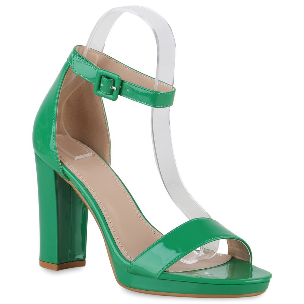 VAN HILL Damen Klassische Sandaletten Blockabsatz Absatz-Schuhe 839444, Farbe: Grün, Größe: 41