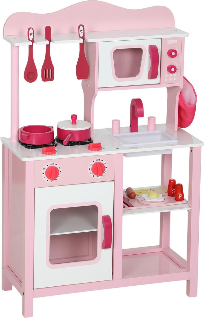 AIYAPLAY Kinderküche Spielküche mit Backofen, Herd, Spüle, Puppenküche mit Küchenzubehör, Soundfunktion Spielset für 3-6 Jahre Kinder, Rosa