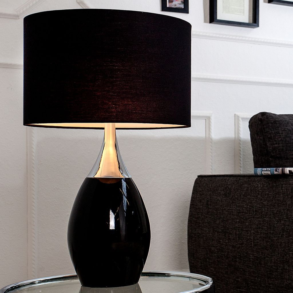 riess-ambiente Moderne Tischlampe CARLA 60cm schwarz silber mit Leinenschirm Tischleuchte Lampe Leuchte