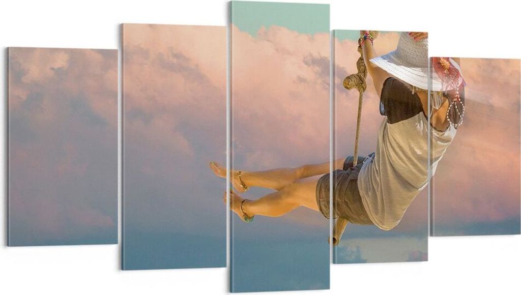 Bild auf Leinwand - Leinwandbild - 5 Teile - Schaukeln Seil Himmel - 160x85cm - Wand Bild - Wanddeko - Wandbilder - Leinwanddruck - Bilder - Wandde...