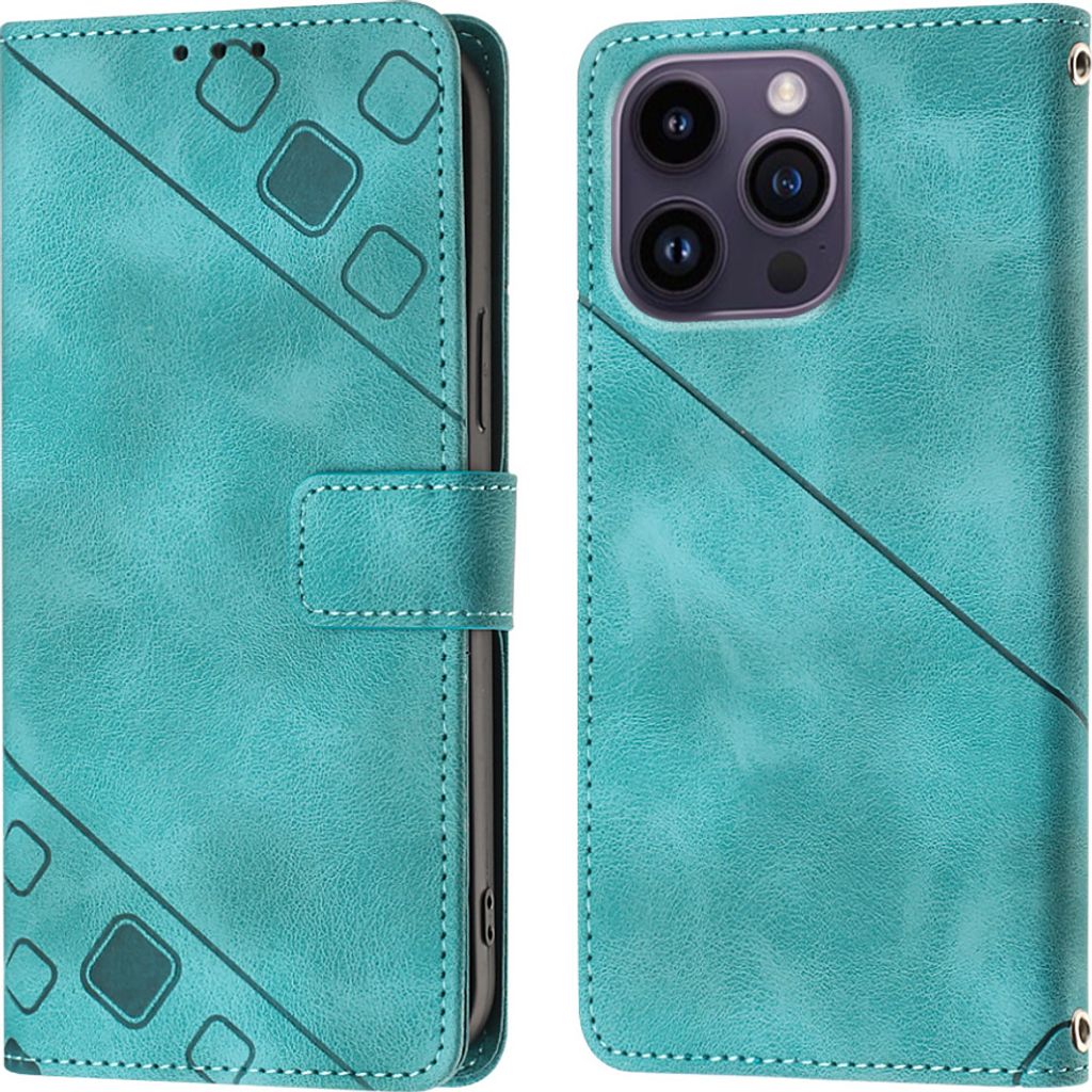 Hülle für iPhone 15 Pro Max Prägung Flip Leder Brieftasche Schutzhülle mit Ständer Grün