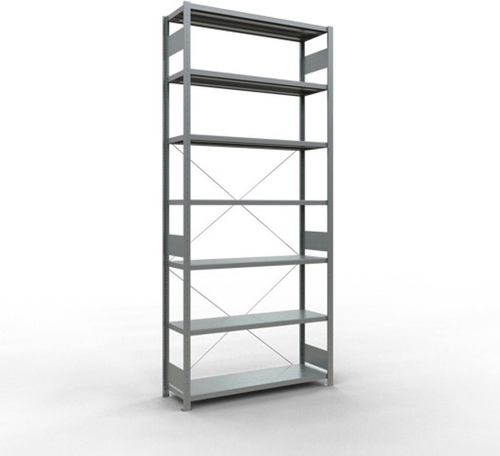 Schulte Fachbodenregal MULTIplus250 Stecksystem | Grundregal | HxBxT 300x130x40cm | 7 Ebenen | Fachlast 250kg | Verzinkt