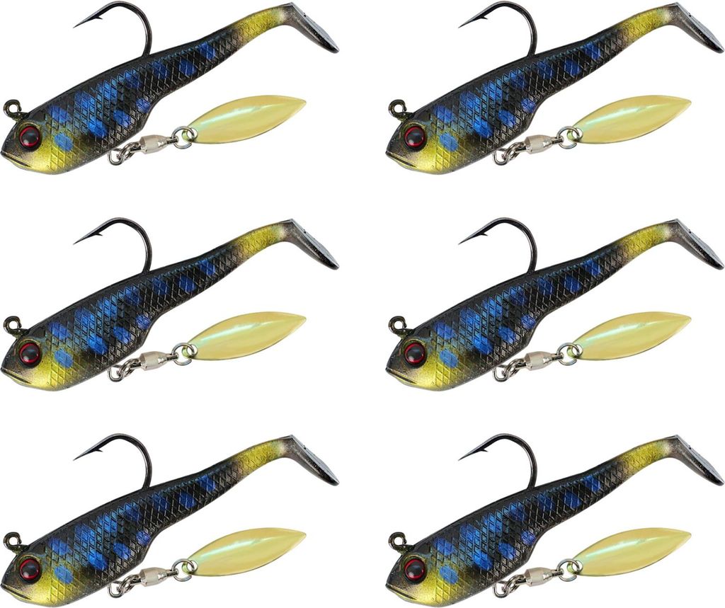 6 Stück weiche Angelköder, künstliche Köder mit scharfem Haken, realistisch aussehende, helle Farbe, T-Schwanz, gefälschte Köder, Swimbait, A...