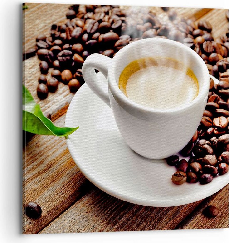 Bild auf Leinwand - Leinwandbild - Kaffee Tasse Espresso heiß - 70x70cm - Wand Bild - Wanddeko - Leinwanddruck - Bilder - Kunstdruck - Wanddekorat...