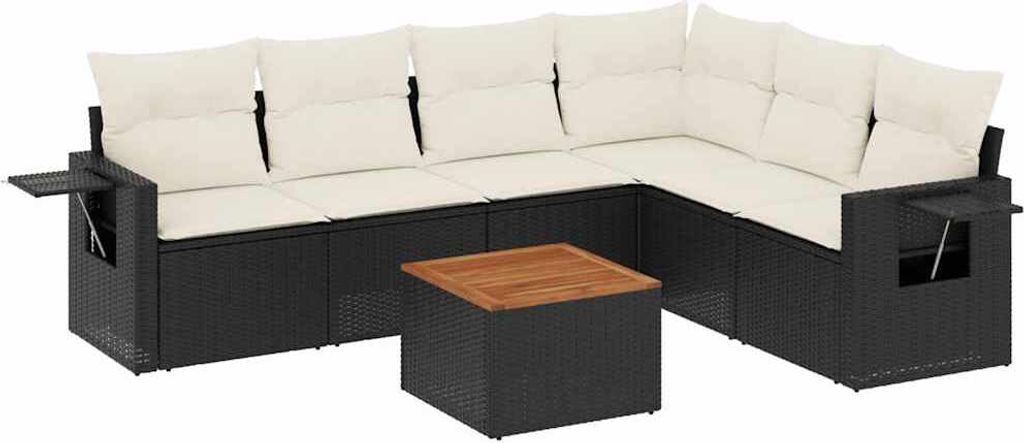 vidaXL 7-tlg. Garten-Sofagarnitur mit Kissen Schwarz Poly Rattan