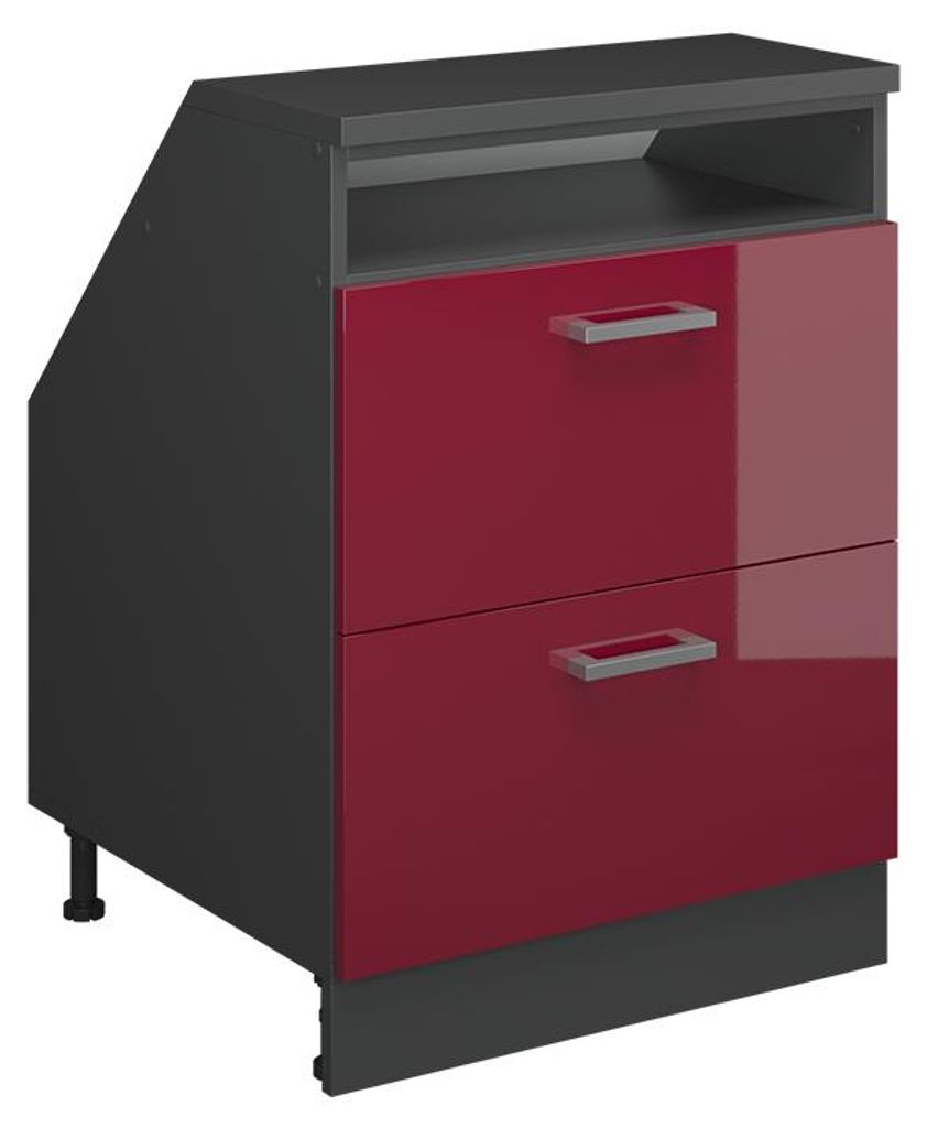 Küchenschrank für Dachschrägen Vicco R-Line Rot Hochglanz 60 cm mit 2 Schubladen, Schrankkorpus 60 cm Tiefe, Model 60068