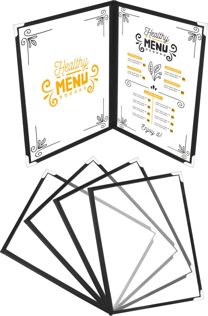 BELLE VOUS 5er Pack A4 Menükarten Halter - 5 Mappen für Speisekarte A4 - 5er Set Speisekartenhalter - 5 transparente Speisekarten A4 Hüllen -