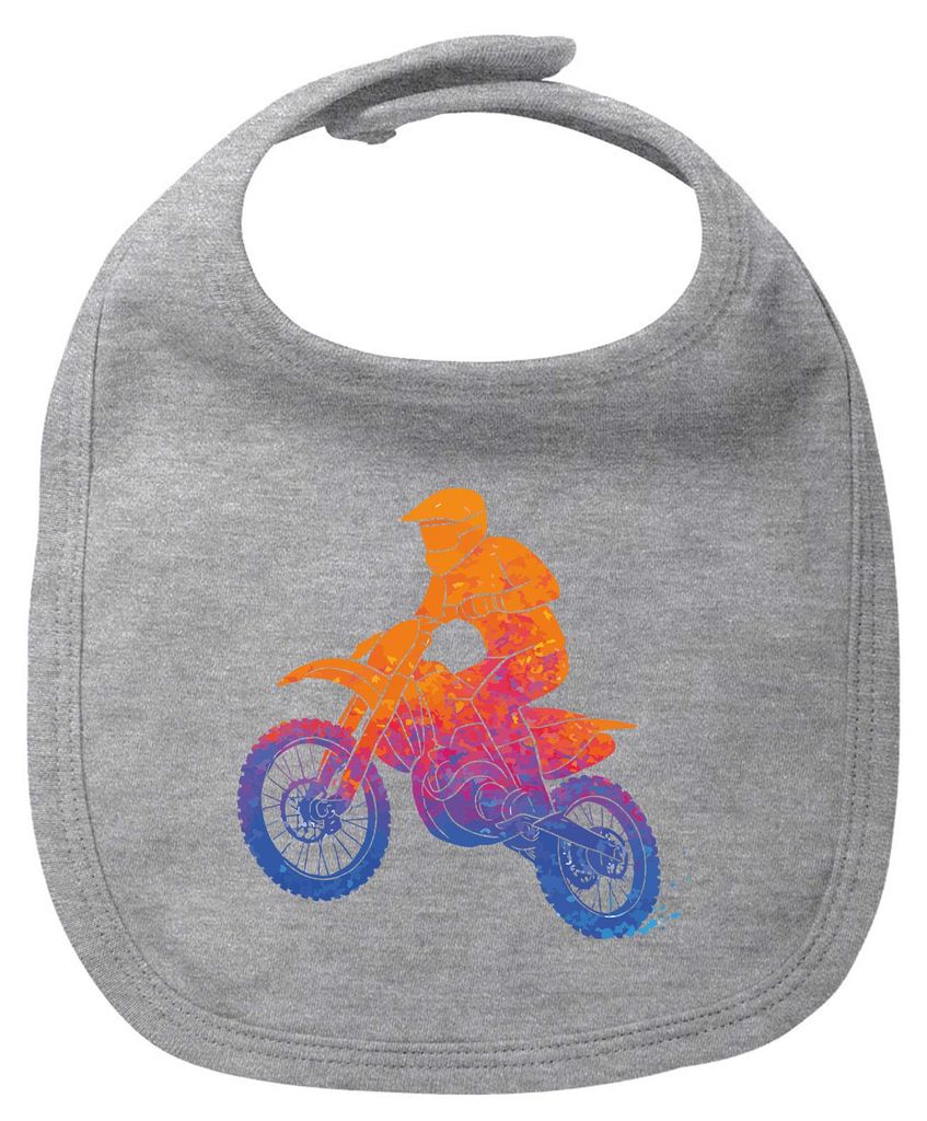 Huuraa Baby Lätzchen Motocross bunte Silhouette Heather Grey Klettverschluss Baumwolle Latz Geschenkidee