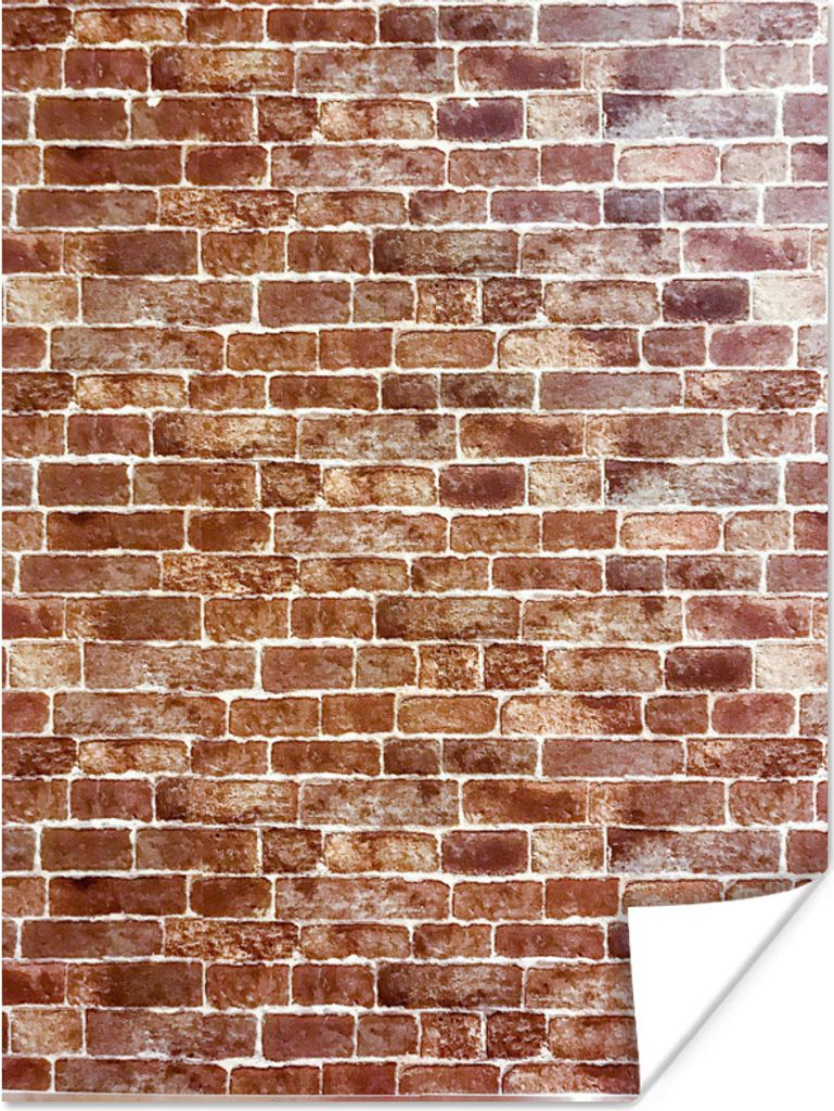 MuchoWow Poster Backstein - Braun - Weiß - Wand 90x120 cm - Wohnzimmer