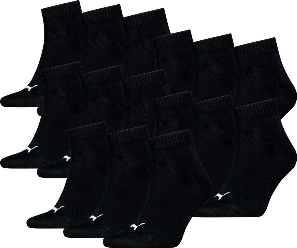 15 Paar Uni Puma Quarter kurze Sportsocken in Schwarz Größe 35-38