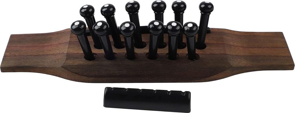 12-snarige Gitarrenbrücken-Kit - DIY Wartungsersatzset für akustische Gitarren - Palisander Brückenstift - Sattel - 12 schwarze Stifte - Leistun...