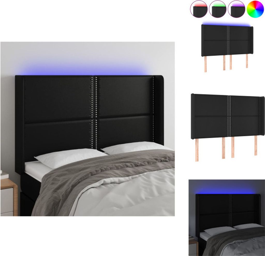 vidaXL LED Kopfteil Schwarz 147x16x118/128 cm Kunstleder - Kopf- & Fußenden