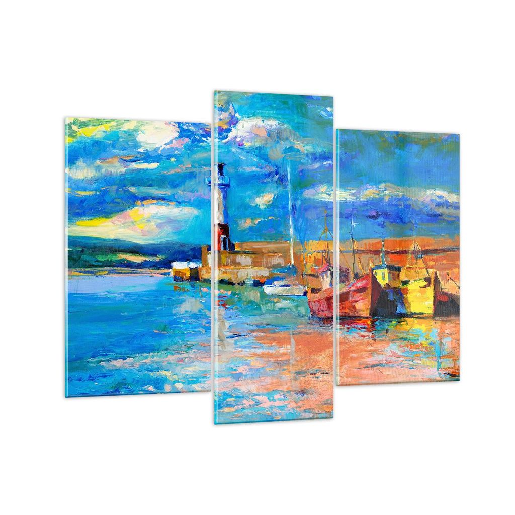 Bilder auf glas - Leuchtturm Meer - 130x100cm - Glasbilder - Wandbilder - Kunstdruck - zum Aufhängen bereit - Wanddekoration aus Glas - Glas Bilde...