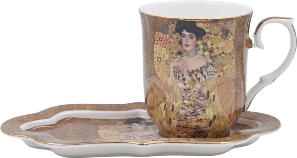 HOME ELEMENTS Porzellanbecher 360 ml mit Untersetzer, Klimt Adele
