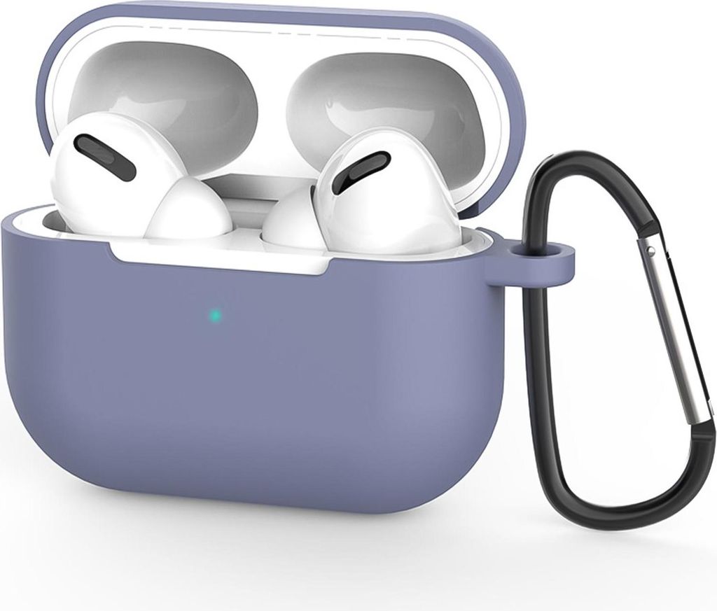 AirPods Pro 1 Silikon Schutzhülle mit Karabiner, Soft Touch Case, stoßfeste Hülle, rutschfest, 360° Schutz, Graublau