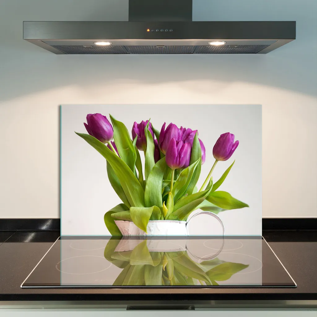 Piastra Copripiano Cottura In Vetro 80x52 Cm Multiuso - Motivo Floreale Viola Per Induzione Ed Elettrico - 2