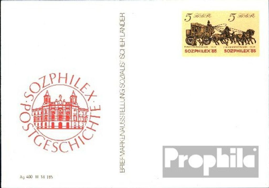 Belege Ganzsachen DDR 1985 P93 Amtliche Postkarte un Sozphilex 85