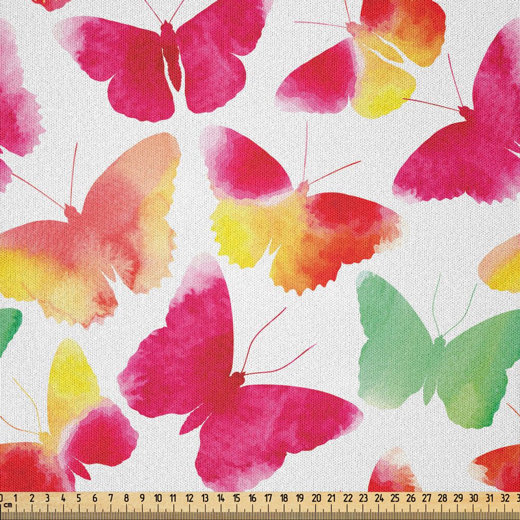 ABAKUHAUS Bunt Microfaser Stoff als Meterware , Aquarell Schmetterlinge mit großen farbigen Flügeln Geist Tier Liebe Paint Print, 5 M (230 x 500 ...