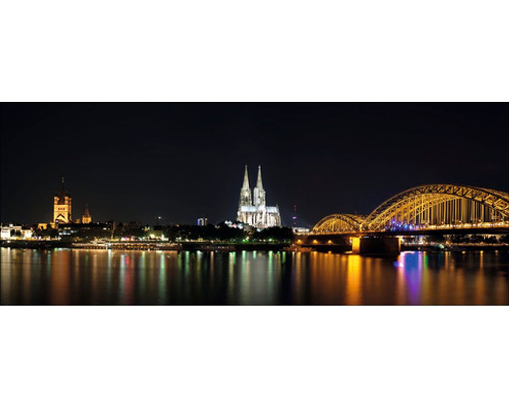 Glasbild Köln Skyline Nacht 80x30 cm Produktbild 