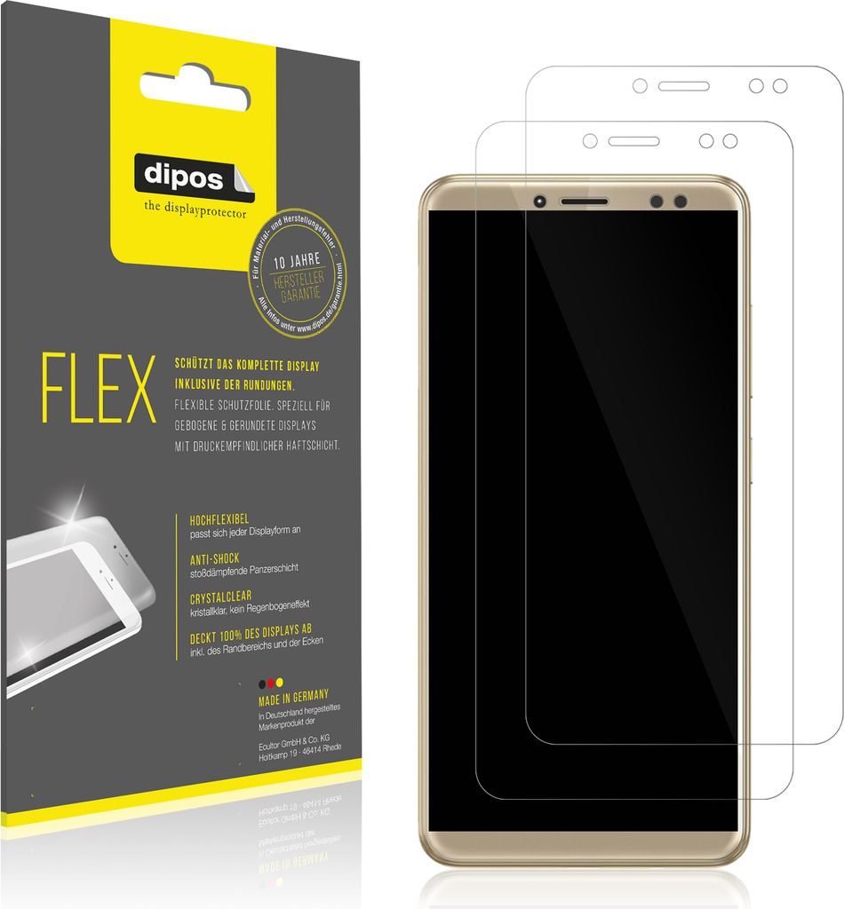 2x Schutzfolie für WALTON Primo S6 infinity Folie, 100% Displayabdeckung, dipos Flex