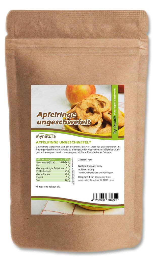 Mynatura getrocknete Apfelringe ungeschwefelt – 1000g - 1 Produktbild 
