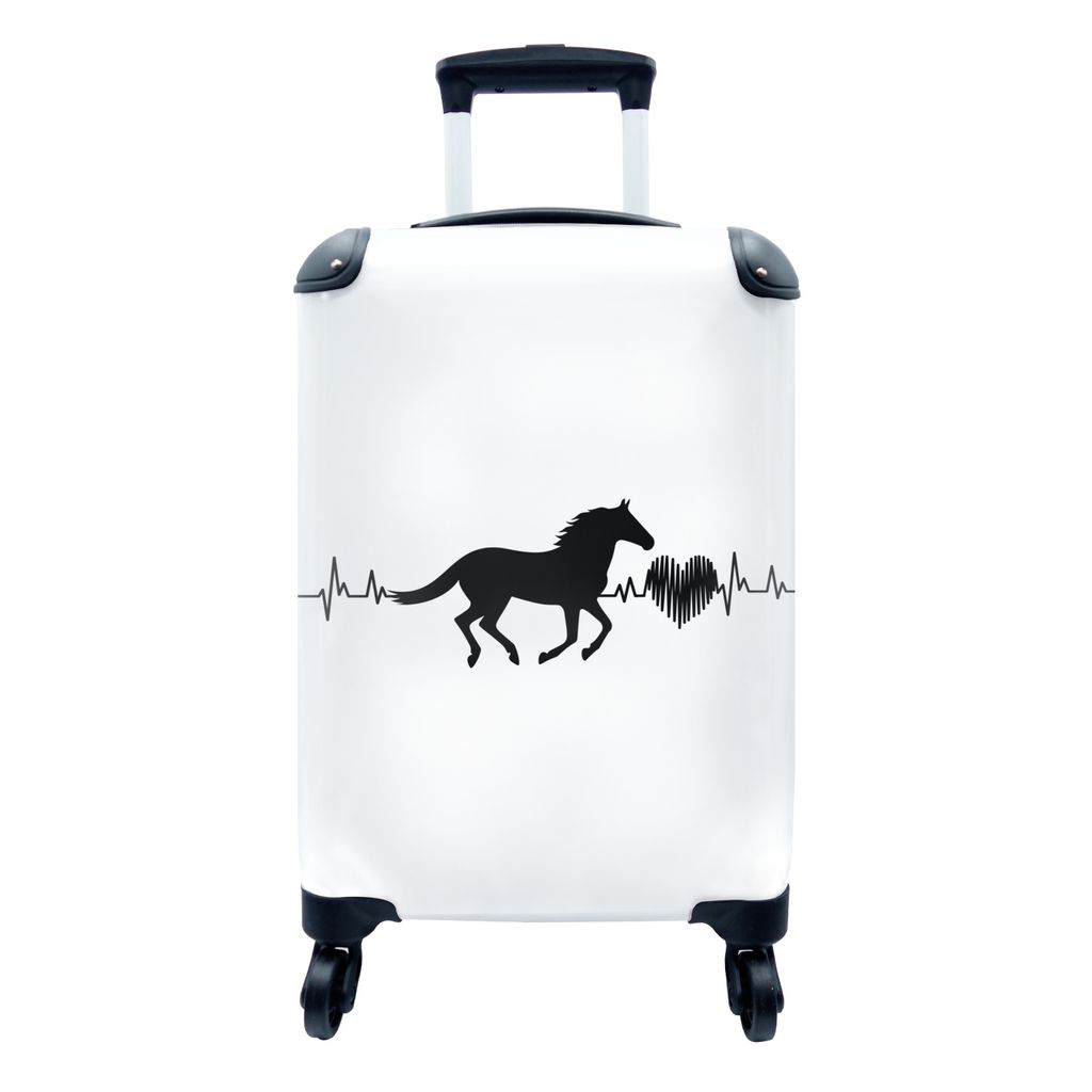 MuchoWow Koffer Handgepäck Trolley Rollkoffer Kleine Reisekoffer mit 4 Rollen - Pferde - Schwarz - Weiß - Cabin Size < 55x40x23 cm & 55x40x20 c...