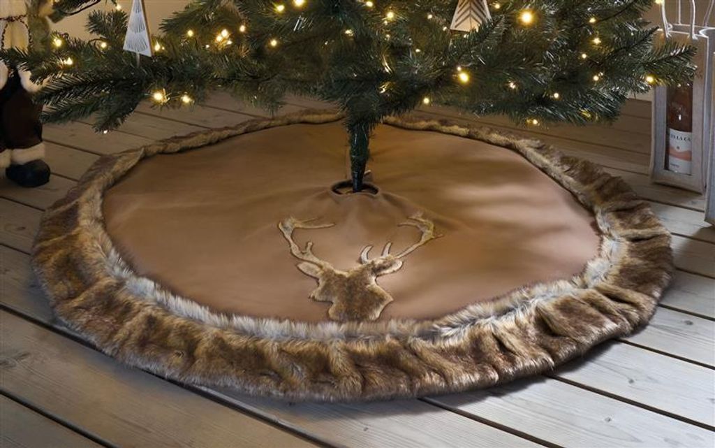 Christbaumdecke "Hirsch" in braun, Ø 120 cm, mit Kunstfell, Weihnachtsbaum Rock / Decke