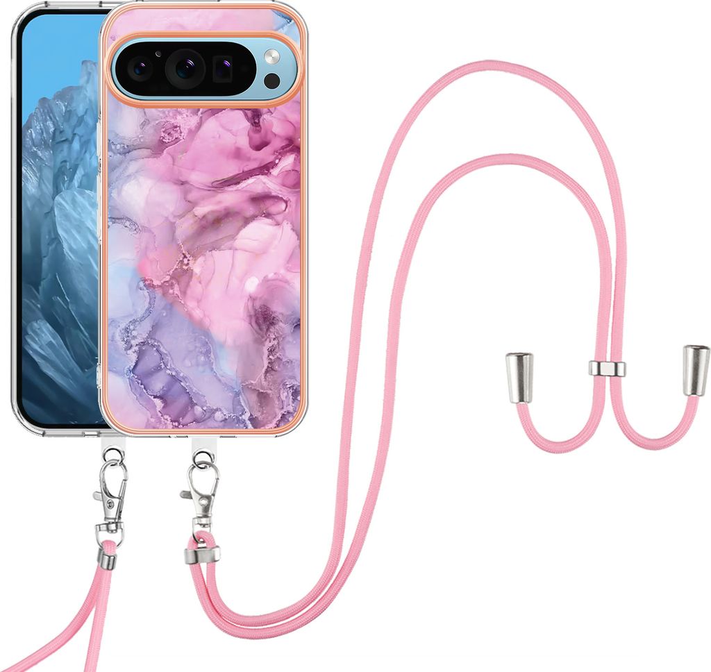 Handykette Hülle für Google Pixel 10 Muster TPU Schutzhülle mit verstellbarem Tragegurt Rosa