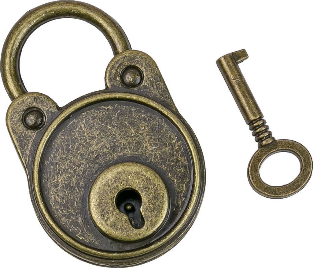 HMF Vintage Deko Vorhängeschloss mit Schlüssel, 4,8 x 3 x 1 cm, Bronze