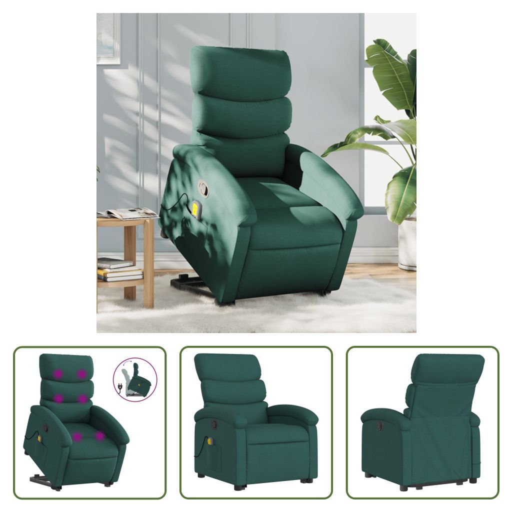 The Living Store Massagesessel mit Aufstehhilfe Dunkelgrün Stoff