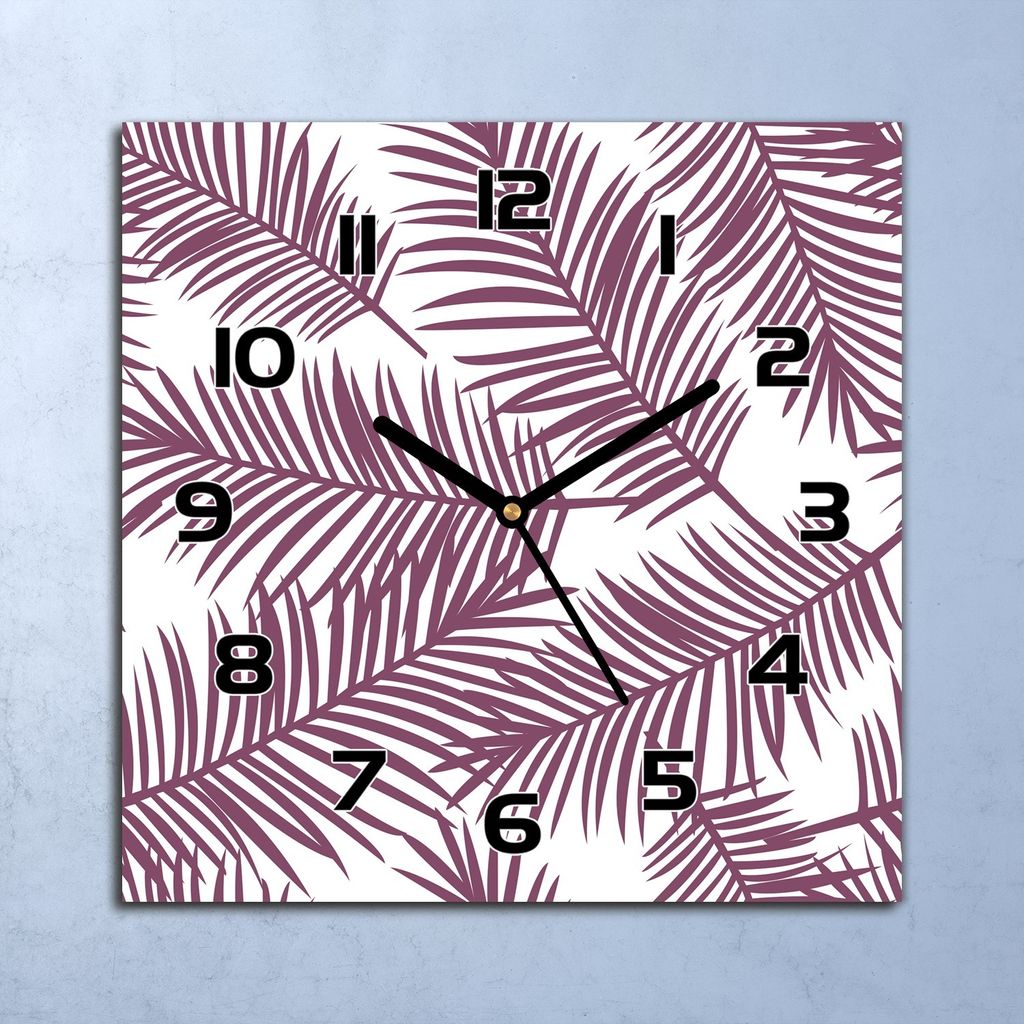 Wanduhr Echt-Glas-Küchenuhr Lila Palmblätter Quarz Lautlos 30x30 Deko Bilder