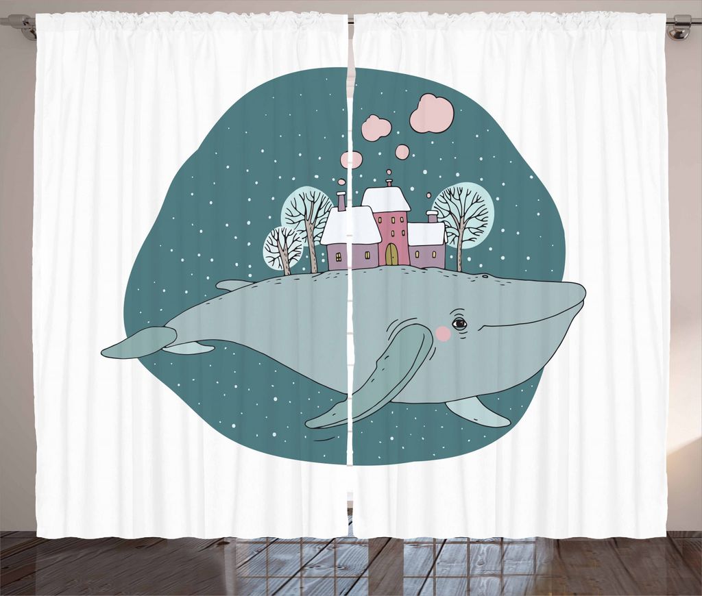 ABAKUHAUS Wal Rustikaler Vorhang, Carry Small Village on Top, Wohnzimmer Universalband Gardinen mit Schlaufen und Haken, 280 x 225 cm, Mehrfarbig